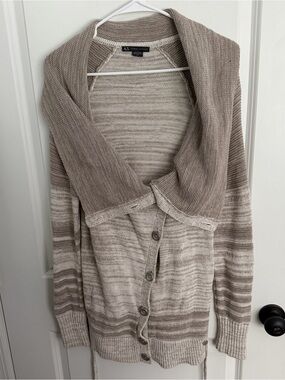Armani Exchange Taupe and Cream Button-Front Shawl Collar Cardigan